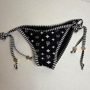 Dixxon Bikini Bottoms‎ Black & White String Tie Swimsuit Designer Print S